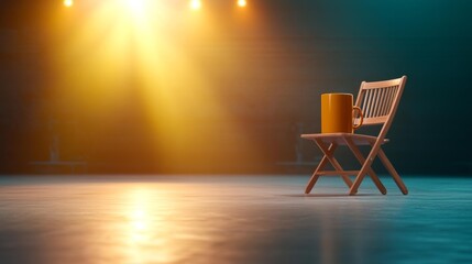 Mug mockup on film set with dramatic lighting. Generative AI