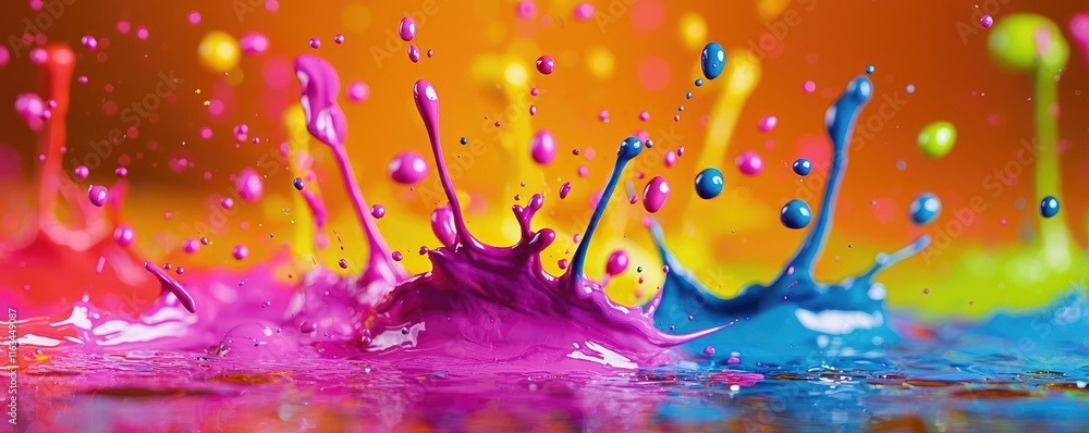 Poster splatter abstract background idea. vibrant colored paint splashes create a dynamic and energetic vis