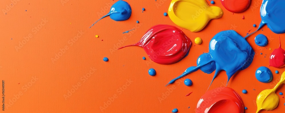 Poster splatter abstract background idea. vibrant paint splatters on an orange background create a lively a