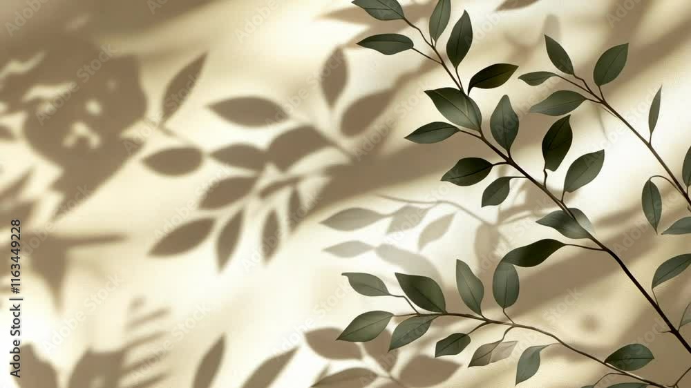 Poster shadows of leaves create an artistic display on a textured background in soft lighting