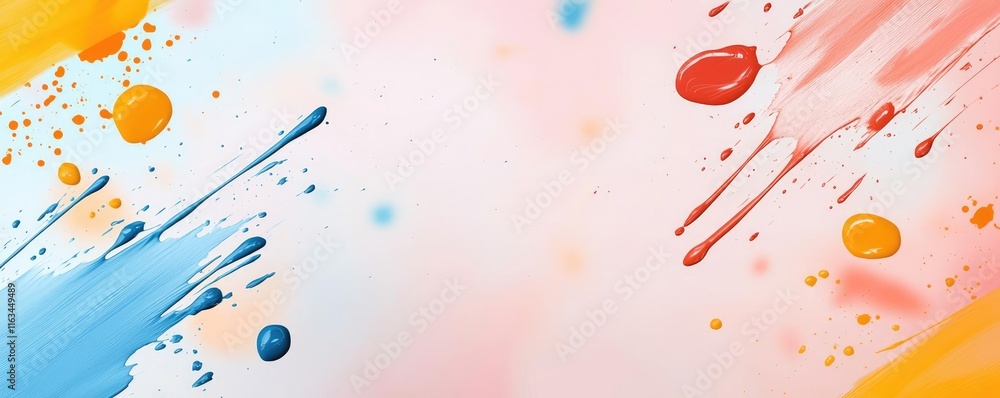 Poster splatter abstract background idea. vibrant abstract paint splashes creating a dynamic and colorful v
