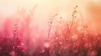 Splatter abstract background idea. A soft, dreamy floral landscape with delicate flowers in warm pastel colors.