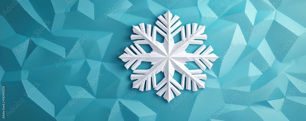 Poster snowflake abstract background concept. stylized snowflake design over a blue geometric background fo