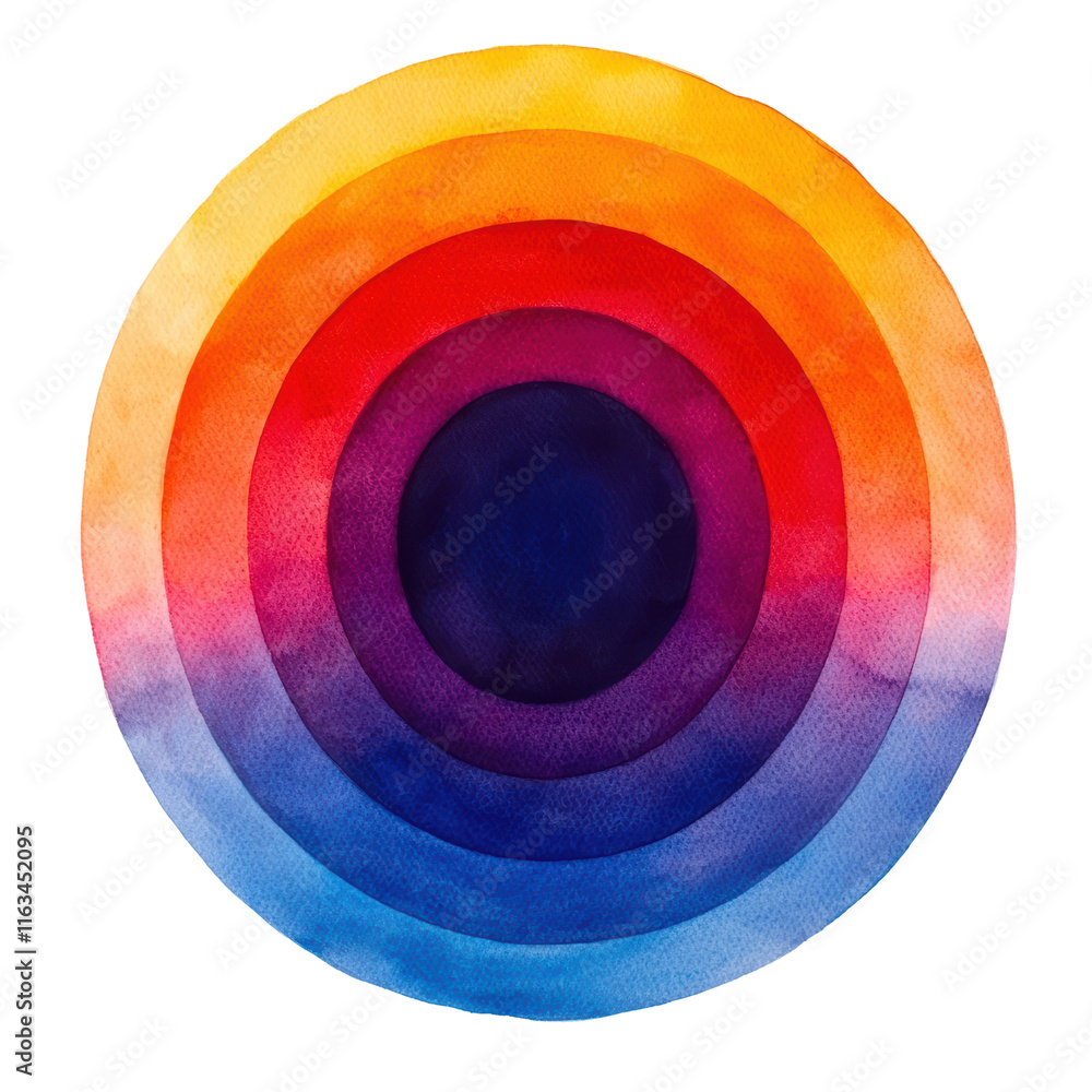 Poster watercolor concentric circular gradient design with vibrant colors transitioning from warm to cool t