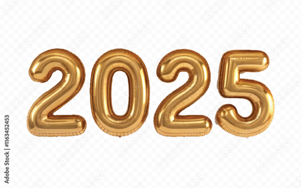 Fototapete abstract 3d 2025 text made with different golden colour hellium balloons isolated on white backgroun