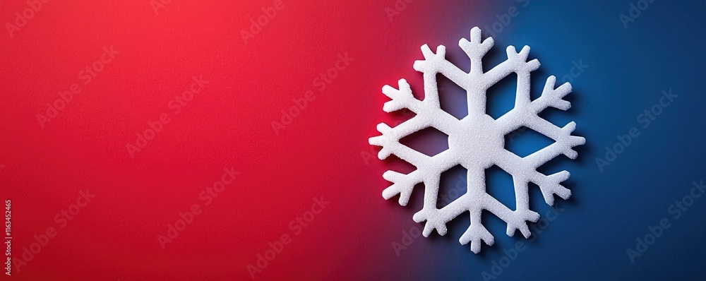 Poster snowflake abstract background concept. vibrant snowflake design with contrasting red and blue backgr
