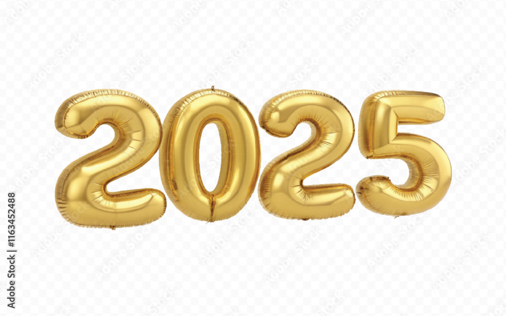 Fototapete abstract 3d 2025 text made with different golden colour hellium balloons isolated on white background