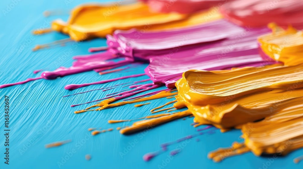Poster splatter abstract background idea. close-up of vibrant paint strokes on a textured surface displayin