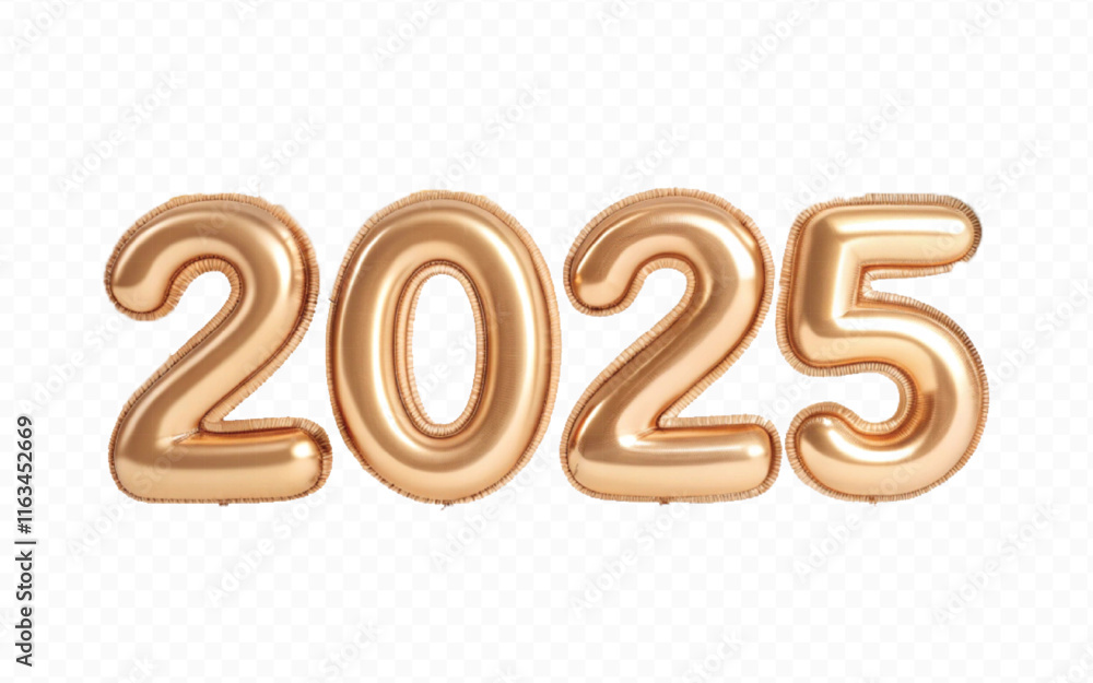 Fototapete abstract 3d 2025 text made with different golden colour hellium balloons isolated on white backgroun