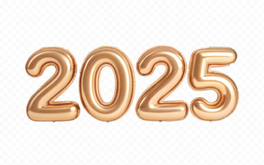 abstract 3d 2025 text made with different golden colour hellium balloons isolated on white background