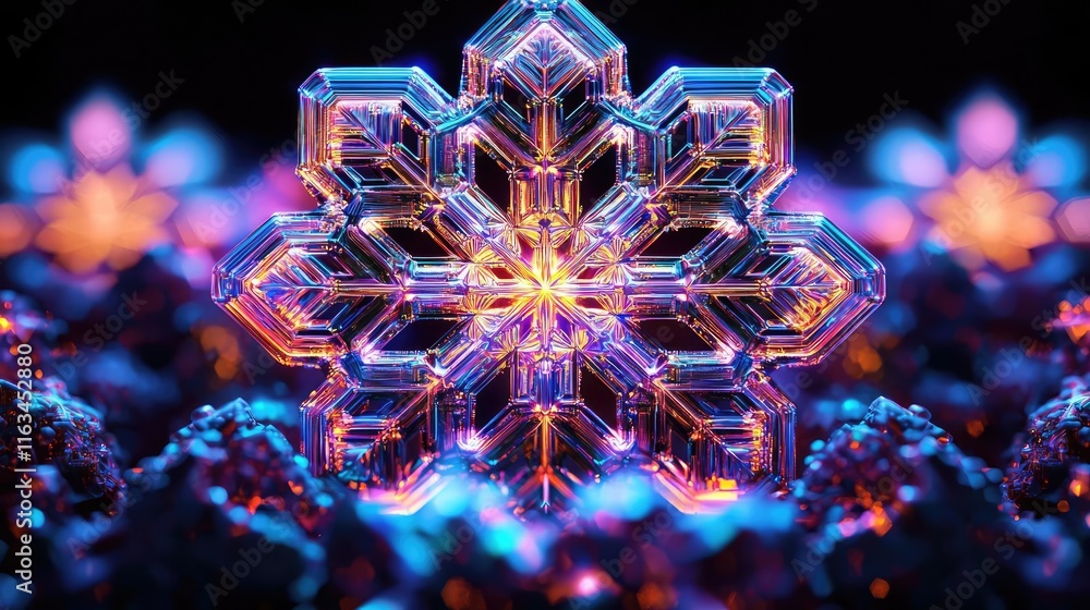 Poster snowflake abstract background concept. a stunning snowflake design, intricately illuminated with vib