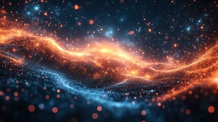 Obraz premium Abstract Cosmic Nebula Glowing Particles and Celestial Waves