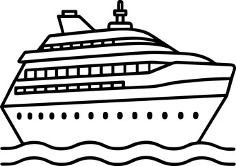 Refined Outline Art of a Modern Luxury Yacht Cruising on the Ocean