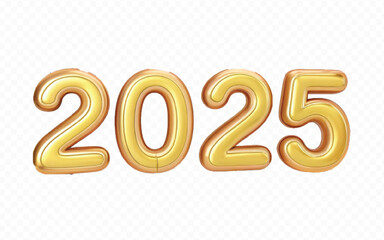 abstract 3d 2025 text made with different golden colour hellium balloons isolated on white background