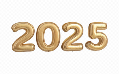 abstract 3d 2025 text made with different golden colour hellium balloons isolated on white background