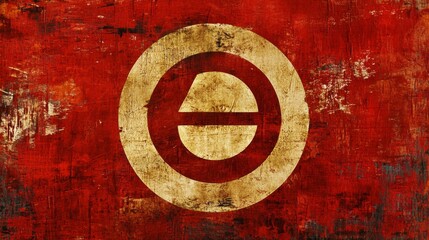 Red Grunge Background with Gold Fu Symbol Abstract Texture Design