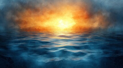 Obraz premium Dramatic Sunset over Calm Ocean, Abstract Landscape Painting