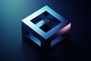 A Blue Metallic Cube Frame with Inner Space