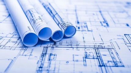 Vibrant Blueprints on White Background with High Contrast