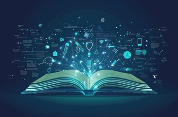 Digital Book with Healthcare and Technology Icons