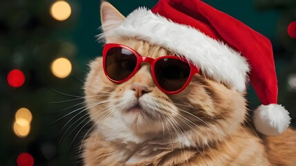 Cat wearing sunglasses and santa hat