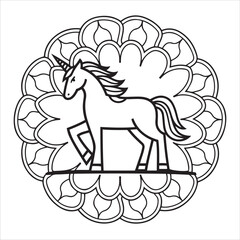 unicorn lined mandala design with white background