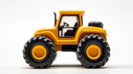 Vibrant Yellow Tractor with High Contrast on White Background