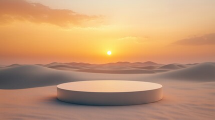 Clean minimal round podium on desert sand dune background in sunset twilight time