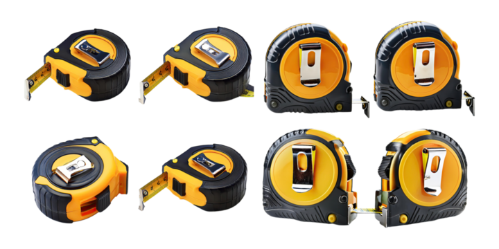 Yellow and Black Measuring Tapes on Transparent Background