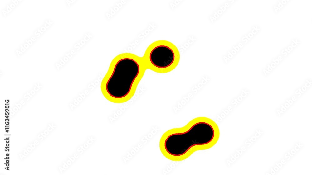 Poster animation of collection of abstract shapes in black outlined with vibrant yellow and red creates a s