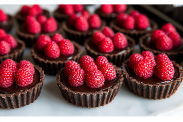  heart-shaped chocolate raspberry tarts