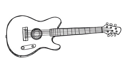 A thick-lined doodle of a guitar with visible strings and soundhole, drawn in bold outlines without any fill color, placed on a plain white background.

