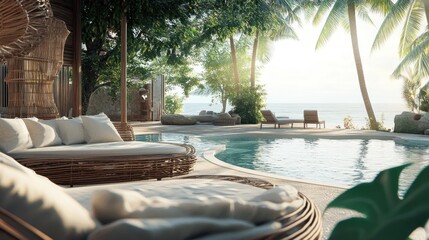 Obraz premium Luxury Tropical Getaway: Tranquil Poolside Paradise