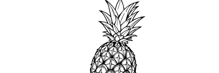 Obraz premium A thick-lined doodle of a pineapple with a detailed crown of leaves and textured body, drawn in bold outlines with no fill color on a plain white background.