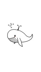 Obraz premium A thick-lined doodle of a whale with a water spout, drawn in bold outlines with no fill color, placed on a plain white background.