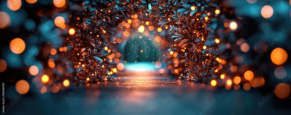 Poster mystical flora idea. a mesmerizing light tunnel with shimmering bokeh effects, creating an enchantin