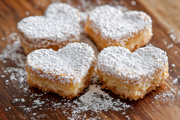  heart-shaped lemon bars with powdered sugar
