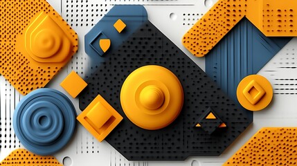 Abstract Geometric Shapes in Orange Blue and Black