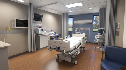 Modern Hospital Room with Medical Equipment