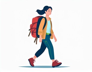 Obraz premium バックパックを背負って歩く女性