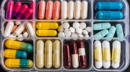 Colorful Capsules and Pills in Transparent Container