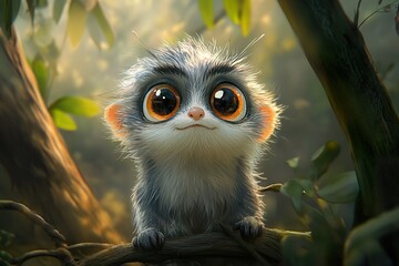 Obraz premium Adorable Fuzzy Creature Perched On A Branch