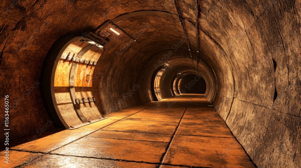 Poster modern tunnel with angular architecture and dramatic lighting