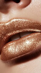 Fototapeta premium Close-Up of Shimmering Gold Lips in Trendy Makeup Photography