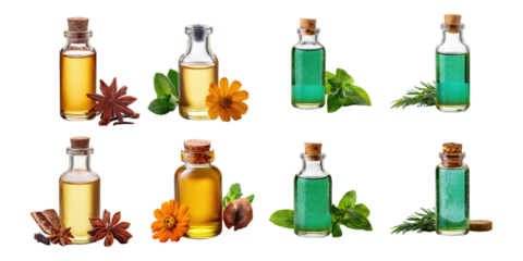Assorted Herbal Bottles with Transparent Background