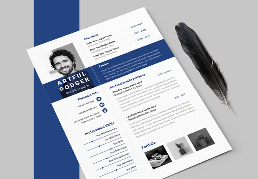 Clean Resume Design With Blue Accents