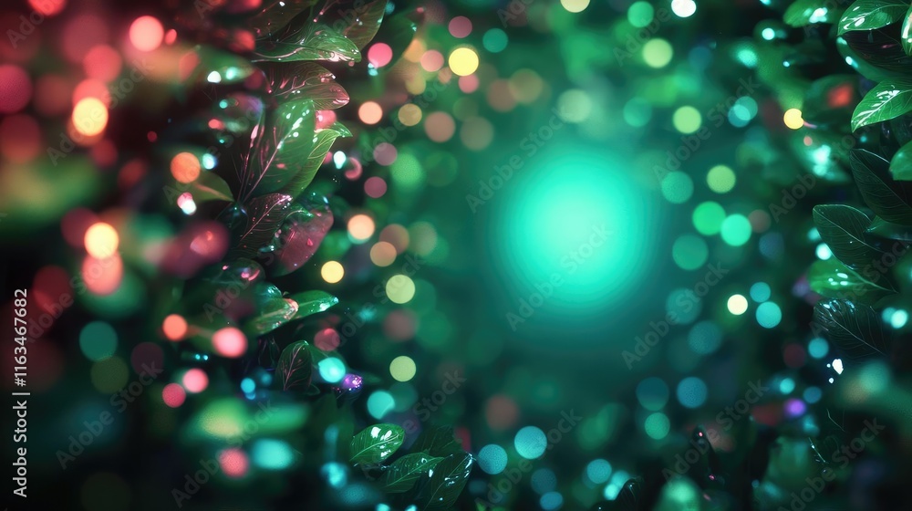 Poster mystical vegetation idea. abstract blurred lights create a mesmerizing colorful vortex effect.