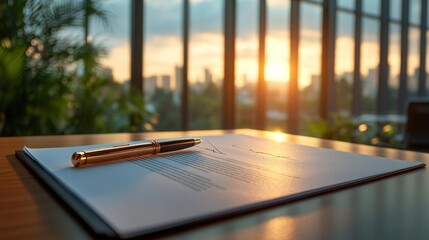 Digital Signature on Legal Document with Modern Office Background. Generative AI