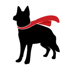 Silhouette of a Dog with a Red Hero Cape