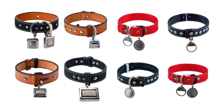 Stylish Pet Collars on Transparent Background